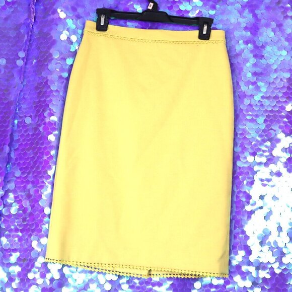 BRIGHT YELLOW SKIRT 4 Ann Taylor Fringe Edge Dopamine Spring Summer Sun Butter - Picture 2 of 8